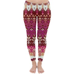 Boho Fuschia And Gold Pattern Classic Winter Leggings by SpinnyChairDesigns