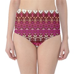 Boho Fuschia And Gold Pattern Classic High-waist Bikini Bottoms by SpinnyChairDesigns