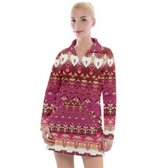 Boho Fuschia And Gold Pattern Women s Long Sleeve Casual Dress by SpinnyChairDesigns