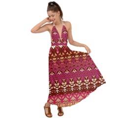 Boho Fuschia And Gold Pattern Backless Maxi Beach Dress by SpinnyChairDesigns