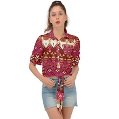 Boho Fuschia And Gold Pattern Tie Front Shirt  by SpinnyChairDesigns