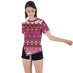 Boho Fuschia And Gold Pattern Asymmetrical Short Sleeve Sports Tee