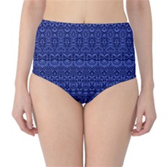 Boho Navy Blue  Classic High-waist Bikini Bottoms by SpinnyChairDesigns