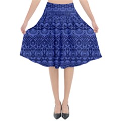 Boho Navy Blue  Flared Midi Skirt by SpinnyChairDesigns