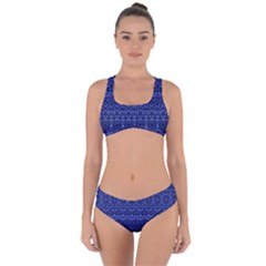 Boho Navy Blue  Criss Cross Bikini Set by SpinnyChairDesigns