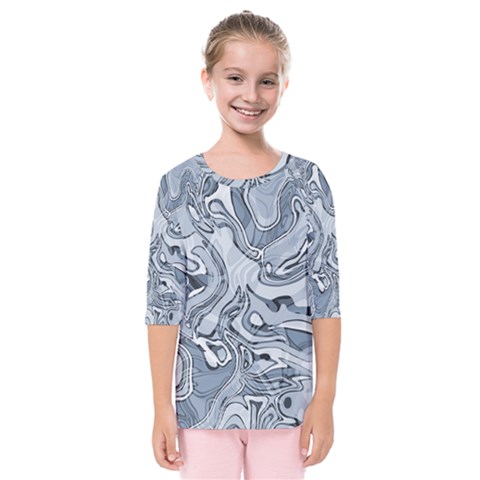 Faded Blue Abstract Art Kids  Quarter Sleeve Raglan Tee by SpinnyChairDesigns