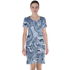 Faded Blue Abstract Art Short Sleeve Nightdress by SpinnyChairDesigns