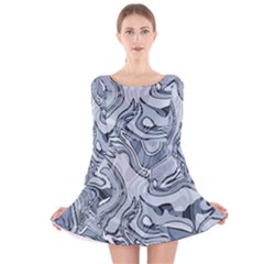 Faded Blue Abstract Art Long Sleeve Velvet Skater Dress by SpinnyChairDesigns