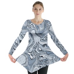 Faded Blue Abstract Art Long Sleeve Tunic  by SpinnyChairDesigns