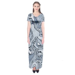 Faded Blue Abstract Art Short Sleeve Maxi Dress by SpinnyChairDesigns