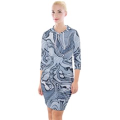 Faded Blue Abstract Art Quarter Sleeve Hood Bodycon Dress by SpinnyChairDesigns