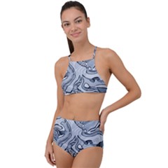 Faded Blue Abstract Art High Waist Tankini Set by SpinnyChairDesigns