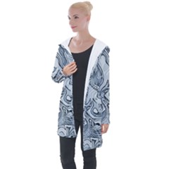 Faded Blue Abstract Art Longline Hooded Cardigan by SpinnyChairDesigns