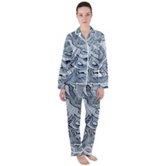 Faded Blue Abstract Art Satin Long Sleeve Pyjamas Set by SpinnyChairDesigns