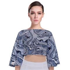 Faded Blue Abstract Art Tie Back Butterfly Sleeve Chiffon Top by SpinnyChairDesigns