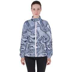 Faded Blue Abstract Art Women s High Neck Windbreaker by SpinnyChairDesigns