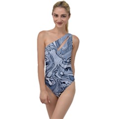 Faded Blue Abstract Art To One Side Swimsuit by SpinnyChairDesigns