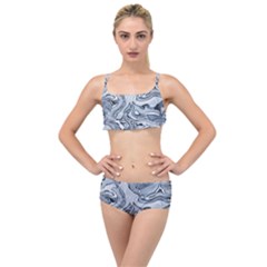 Faded Blue Abstract Art Layered Top Bikini Set by SpinnyChairDesigns