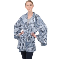 Faded Blue Abstract Art Long Sleeve Velvet Kimono  by SpinnyChairDesigns