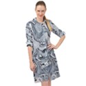 Faded Blue Abstract Art Long Sleeve Mini Shirt Dress View1