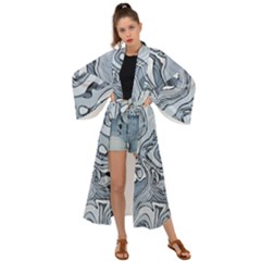 Faded Blue Abstract Art Maxi Kimono by SpinnyChairDesigns