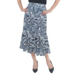 Faded Blue Abstract Art Midi Mermaid Skirt by SpinnyChairDesigns