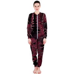 Red Black Abstract Art Onepiece Jumpsuit (ladies)  by SpinnyChairDesigns