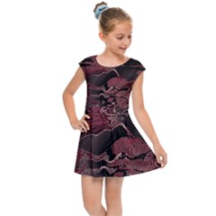 Red Black Abstract Art Kids  Cap Sleeve Dress by SpinnyChairDesigns