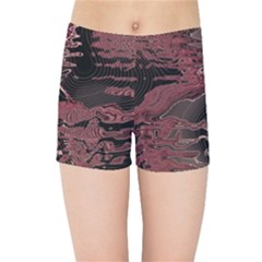 Red Black Abstract Art Kids  Sports Shorts by SpinnyChairDesigns