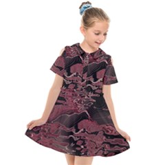 Red Black Abstract Art Kids  Short Sleeve Shirt Dress by SpinnyChairDesigns