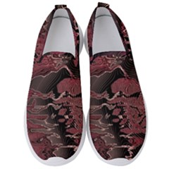 Red Black Abstract Art Men s Slip On Sneakers by SpinnyChairDesigns