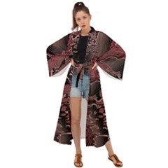 Red Black Abstract Art Maxi Kimono by SpinnyChairDesigns