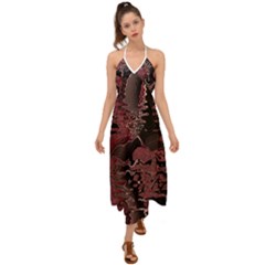 Red Black Abstract Art Halter Tie Back Dress  by SpinnyChairDesigns