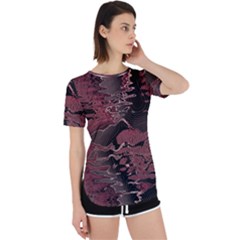 Red Black Abstract Art Perpetual Short Sleeve T-shirt by SpinnyChairDesigns