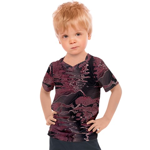 Red Black Abstract Art Kids  Sports Tee by SpinnyChairDesigns