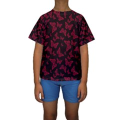 Red And Black Butterflies Kids  Short Sleeve Swimwear by SpinnyChairDesigns