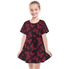 Red And Black Butterflies Kids  Smock Dress by SpinnyChairDesigns