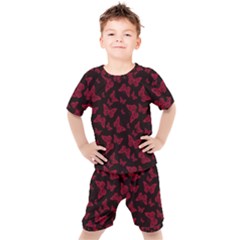 Red And Black Butterflies Kids  Tee And Shorts Set by SpinnyChairDesigns