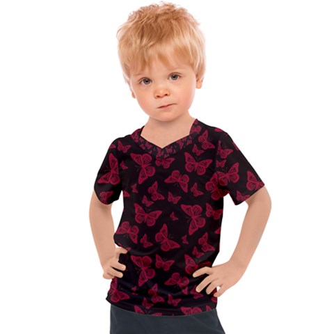 Red And Black Butterflies Kids  Sports Tee by SpinnyChairDesigns