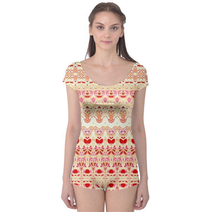 Boho Red Gold Boyleg Leotard 