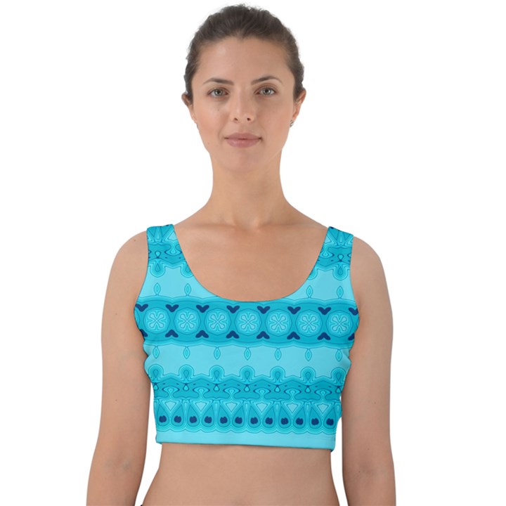 Boho Aqua Blue Velvet Crop Top