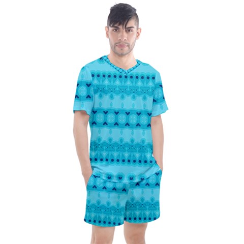 Boho Aqua Blue Men s Mesh Tee And Shorts Set by SpinnyChairDesigns