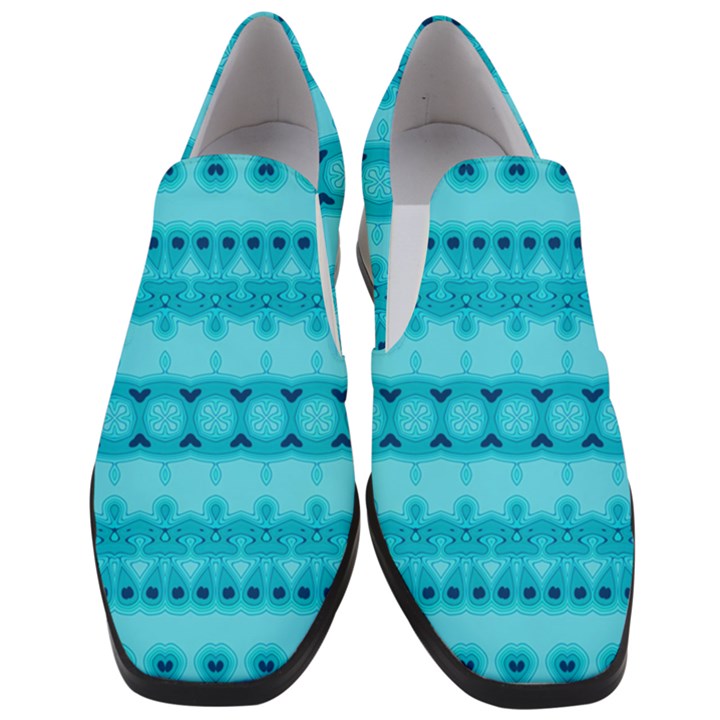 Boho Aqua Blue Women Slip On Heel Loafers