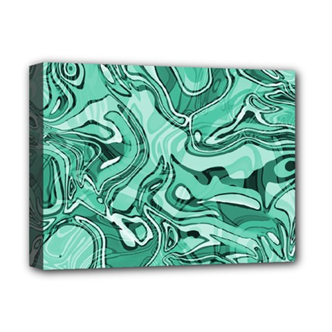 Biscay Green Swirls Deluxe Canvas 16  X 12  (stretched)  by SpinnyChairDesigns