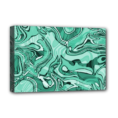 Biscay Green Swirls Deluxe Canvas 18  X 12  (stretched) by SpinnyChairDesigns