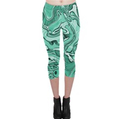 Biscay Green Swirls Capri Leggings  by SpinnyChairDesigns