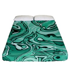 Biscay Green Swirls Fitted Sheet (queen Size) by SpinnyChairDesigns