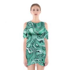 Biscay Green Swirls Shoulder Cutout One Piece Dress by SpinnyChairDesigns