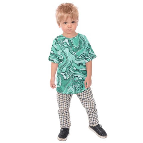 Biscay Green Swirls Kids  Raglan Tee by SpinnyChairDesigns