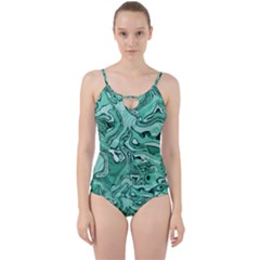 Biscay Green Swirls Cut Out Top Tankini Set by SpinnyChairDesigns